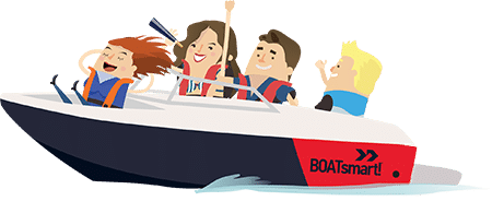 cartoon with motorboat with people having fun