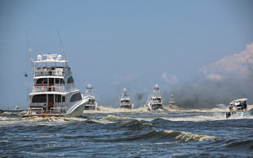 Chartered fishing boat experiencing mechanical failure during fishing derby.